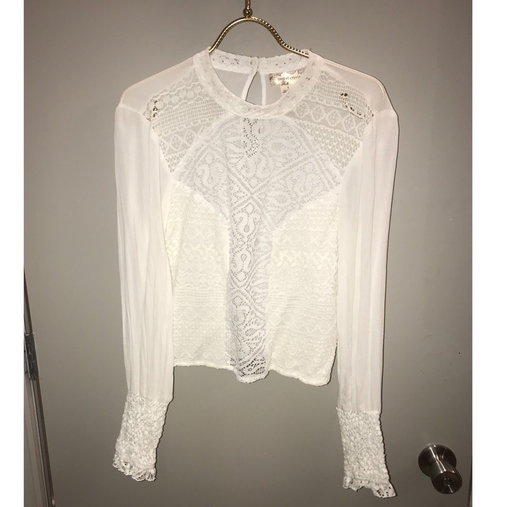 Band of Gypsies White Sheer Lace Long Sleeve Top S